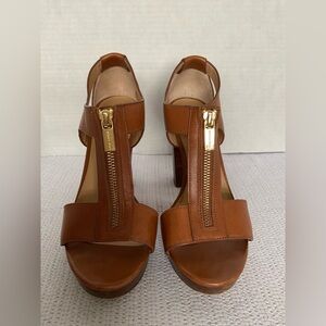 Michael Kors Brown Heeled Sandals with Gold Zipper